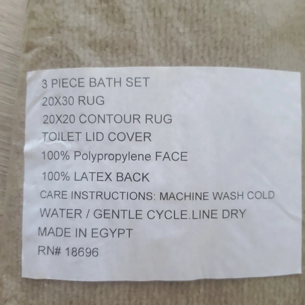 Bath Set 3 Piece Rug Contour Rug Toilet Seat Cover Beige Made In Egypt New